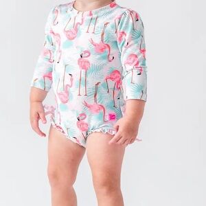 RuffleButts baby long-sleeve one-piece rash guard swimsuit